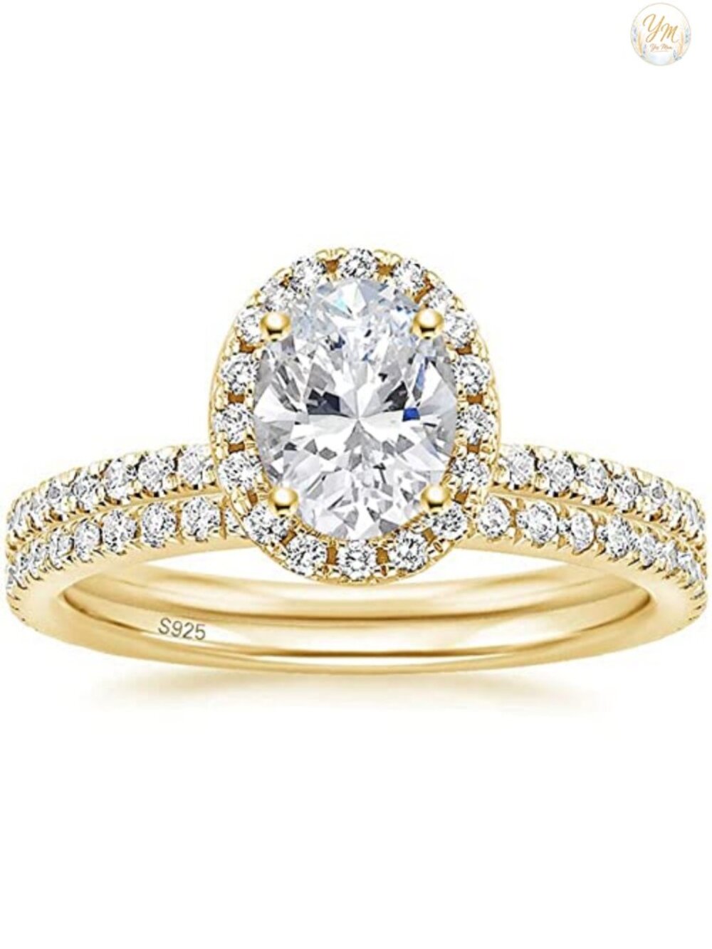 Sterling Silver Oval Halo CZ Wedding Ring Set Women Size 4-10